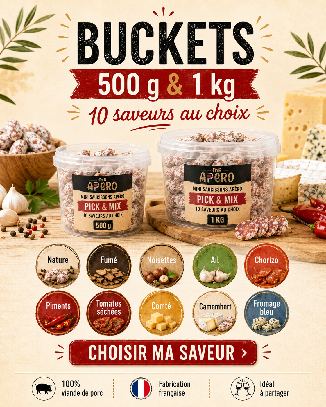 BUCKET 500 GR OU 1 KG 1 SAVEUR AU CHOIX